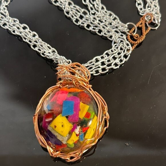 Avant Garde Necklace Handmade Silver Chain Resin Colorful Funky African Runway - Picture 5 of 7